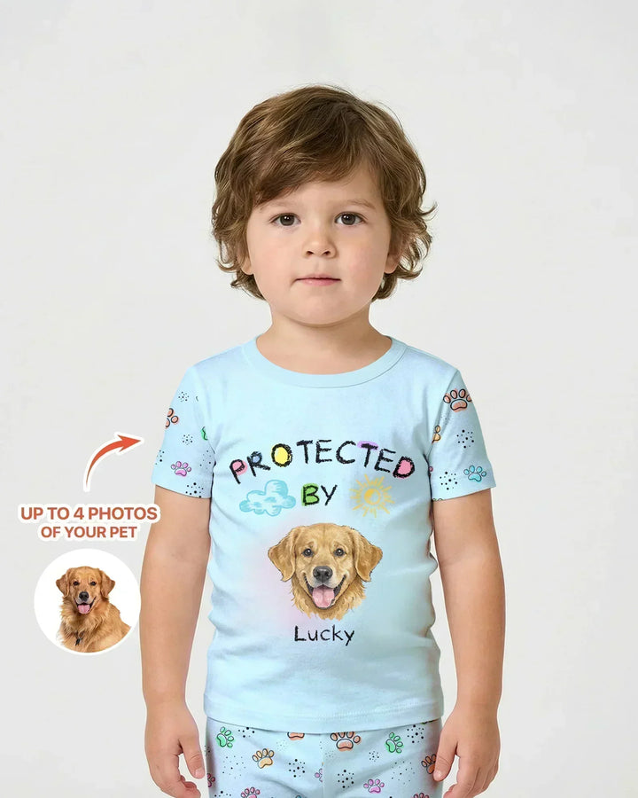 Custom Photo Crayon "Protected By" Bamboo Two Piece Short Sleeve Shorts Pajama Set