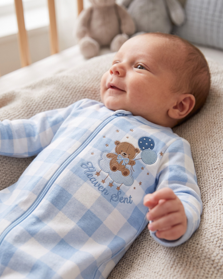 Little Bear Heaven Embroidered Bamboo Zipper Footie