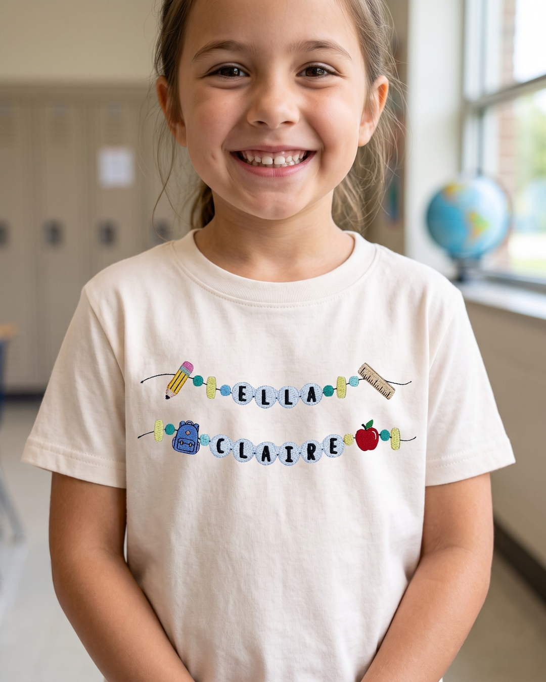 Custom Name School Beads Embroidered Bamboo Crewneck T-Shirt