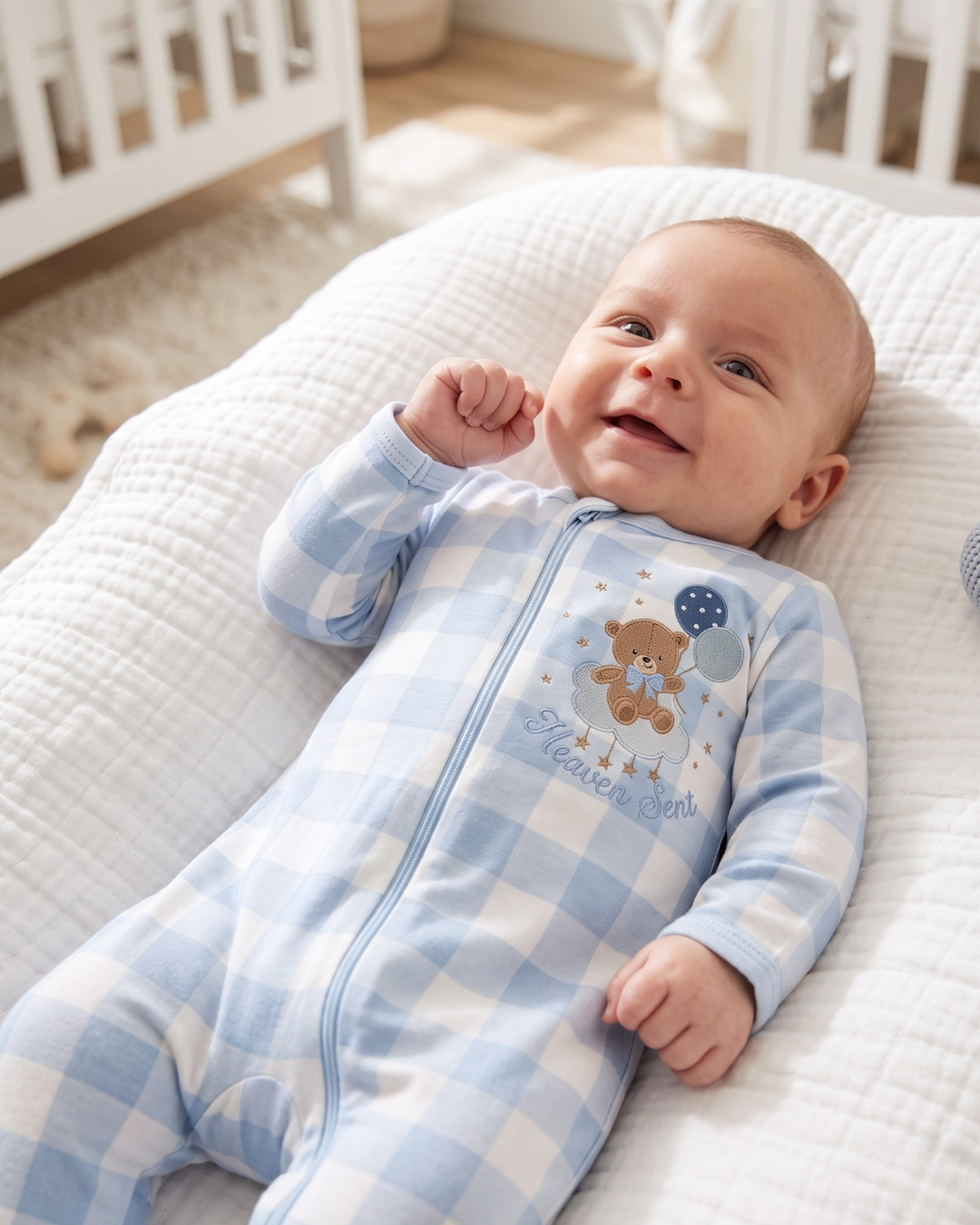 Little Bear Heaven Embroidered Bamboo Zipper Footie