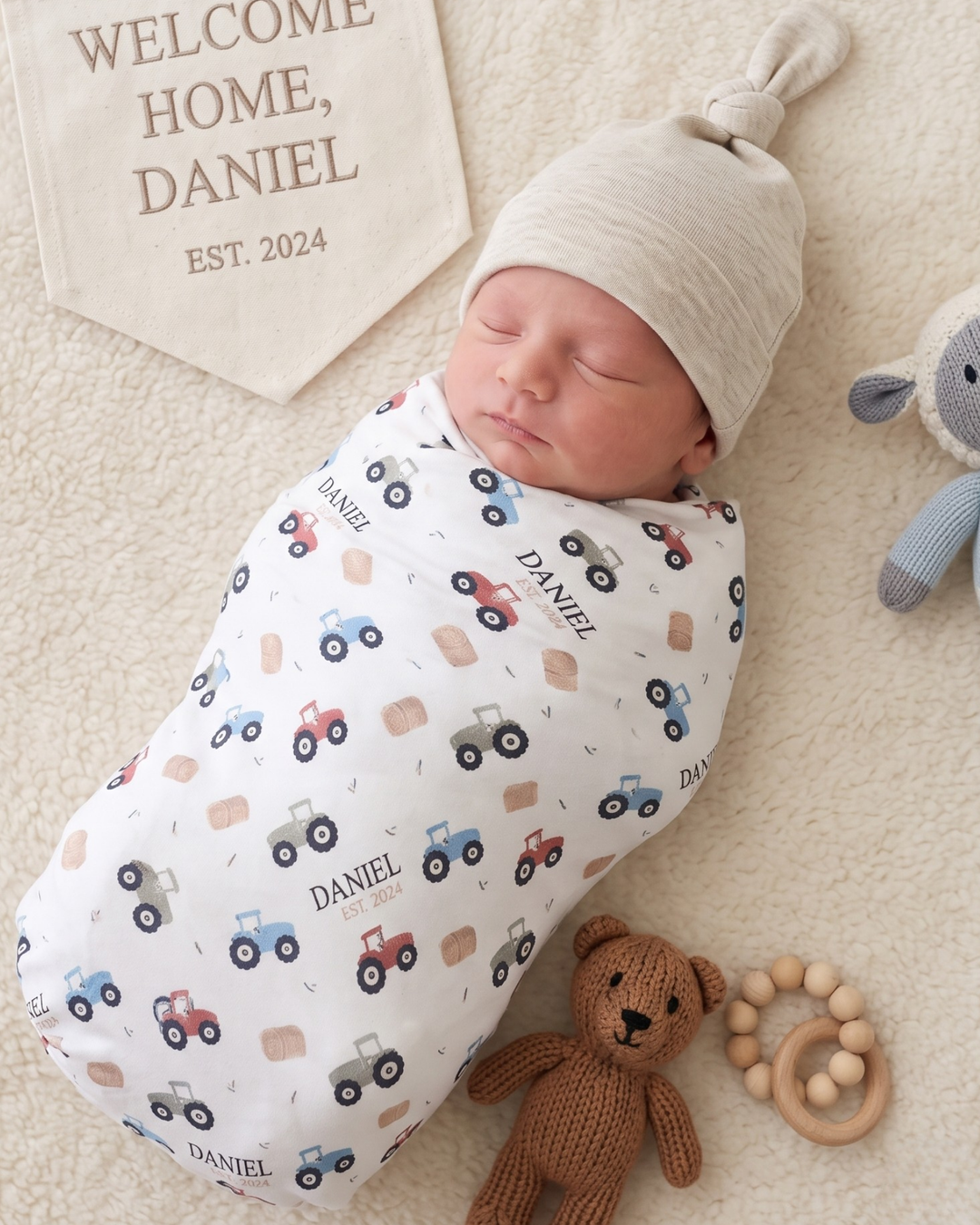 Little Farm Tractors Bamboo Swaddle Blanket