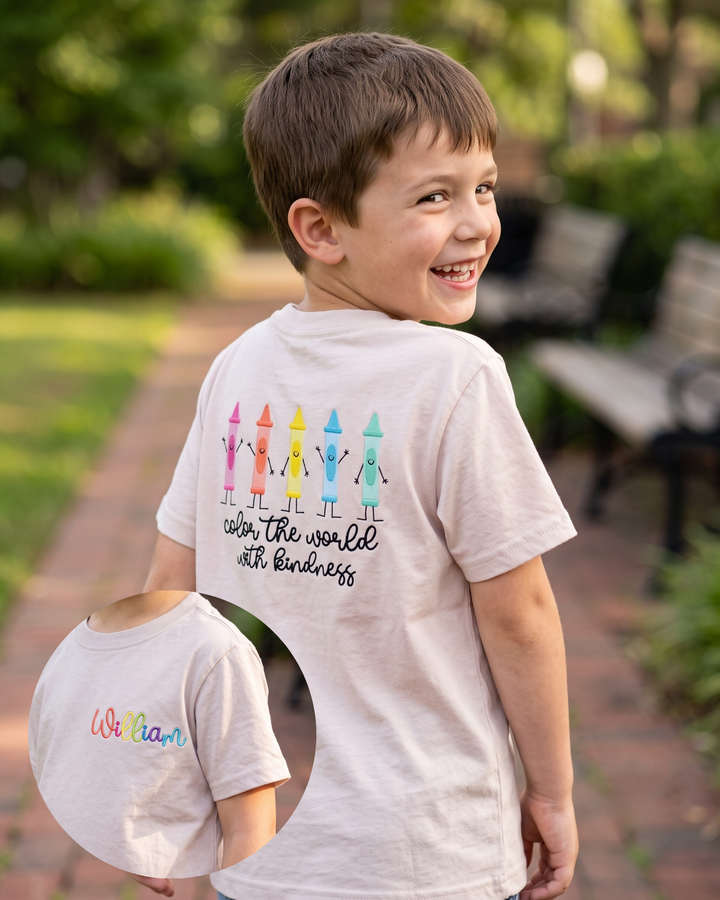 Custom Name Let's Color The World Embroidered Bamboo Crewneck T-Shirt
