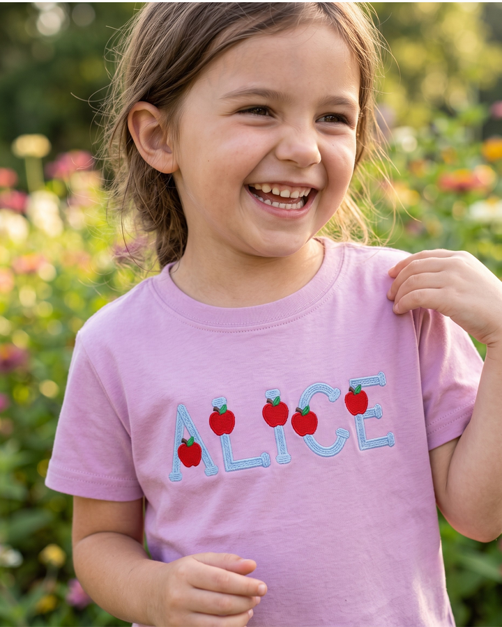 Custom Name Apple Alphabet Embroidered Bamboo Crewneck T-Shirt