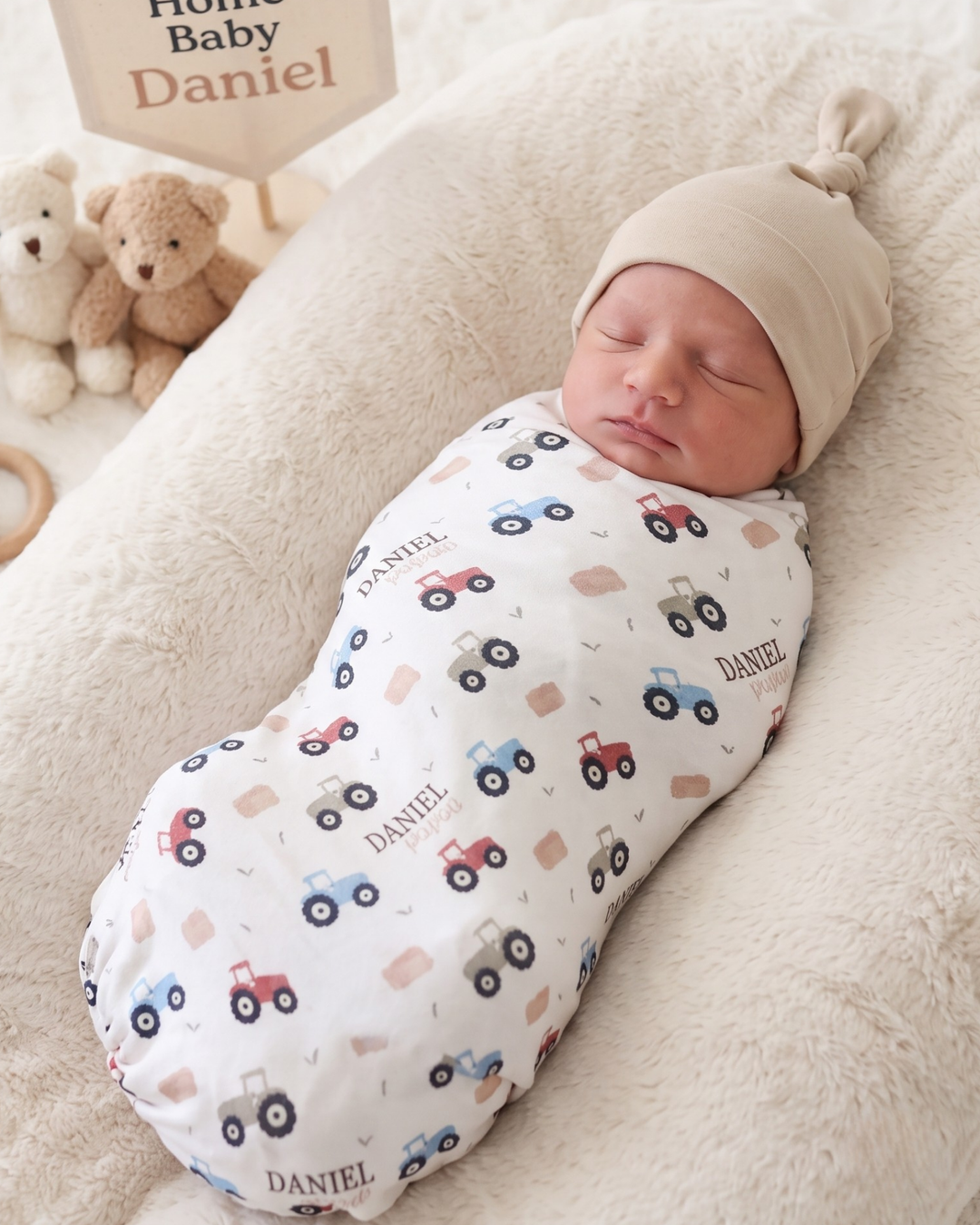 Little Farm Tractors Bamboo Swaddle Blanket