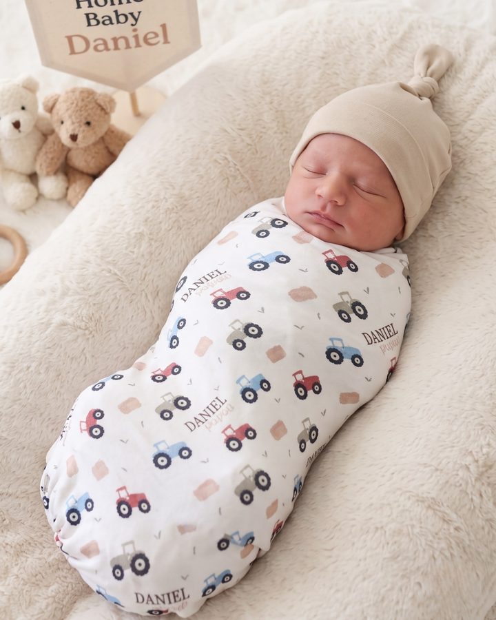 Little Farm Tractors Bamboo Swaddle Blanket