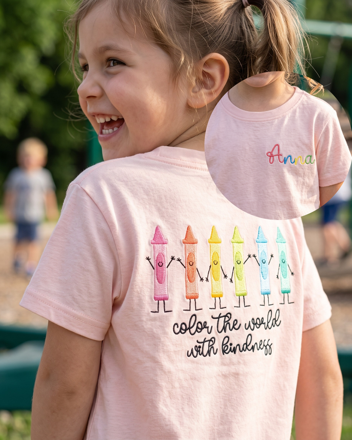 Custom Name Let's Color The World Embroidered Bamboo Crewneck T-Shirt