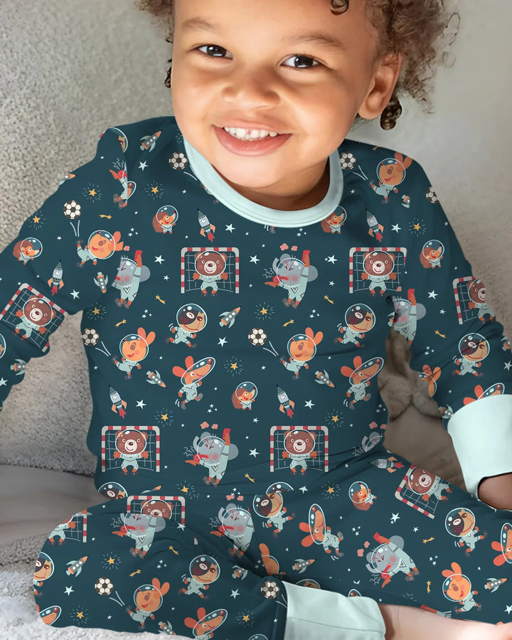 Space Soccer Bamboo Two Piece Long Sleeve Pajama Set