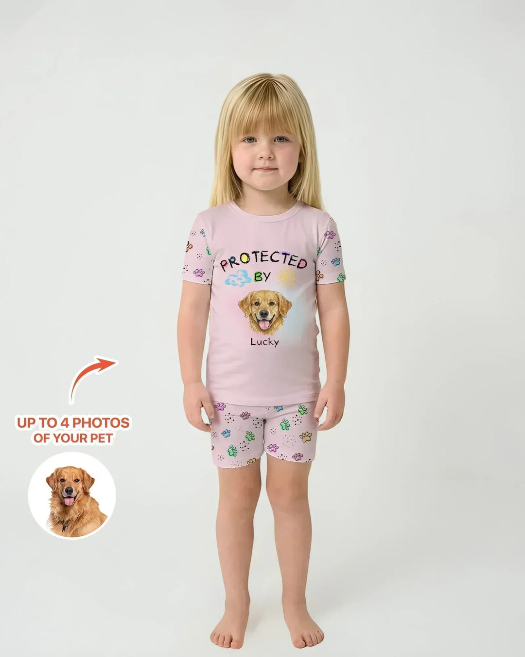 Custom Photo Crayon "Protected By" Bamboo Two Piece Short Sleeve Shorts Pajama Set