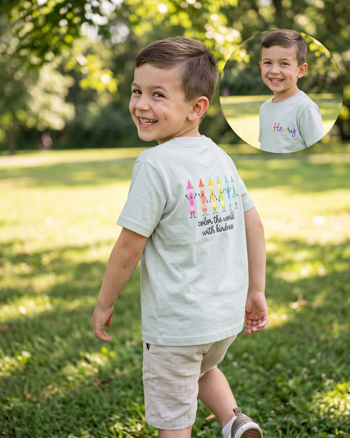Custom Name Let's Color The World Embroidered Bamboo Crewneck T-Shirt