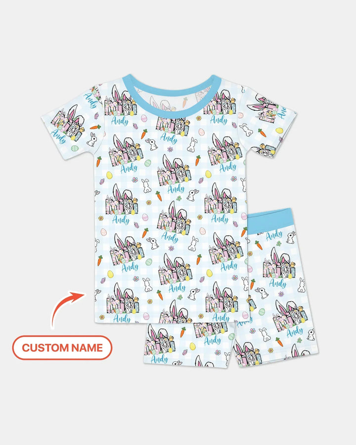 Custom Name Easter Family Matching Bamboo Two Piece Short Sleeve Shorts Pajama Set