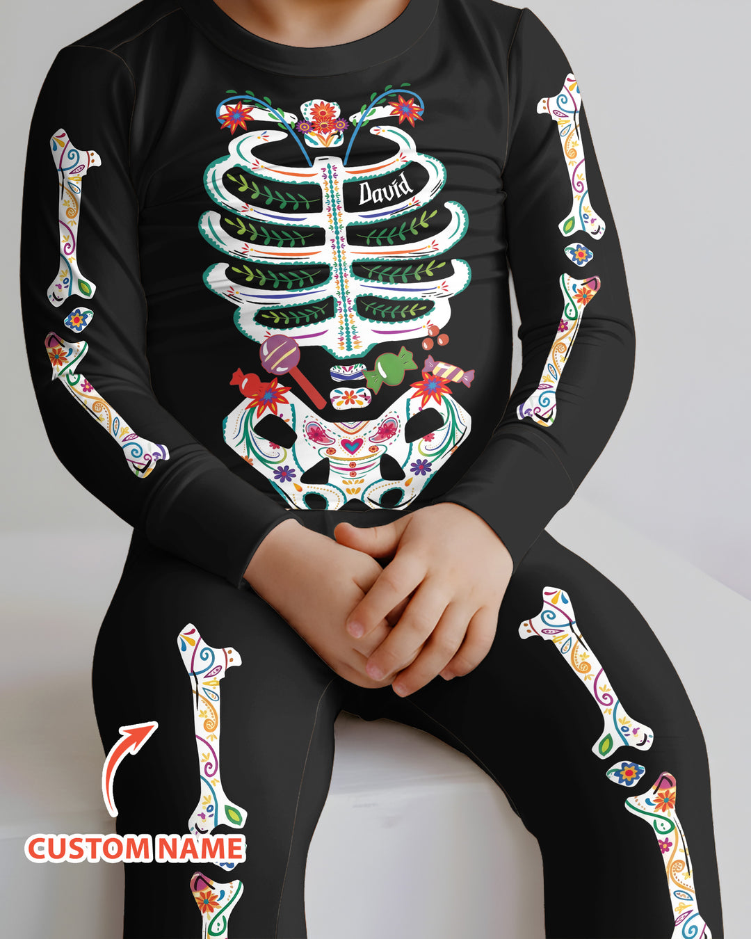 Custom Mexican Halloween Floral Skeleton Bamboo Two Piece Long Sleeve Pajama Set