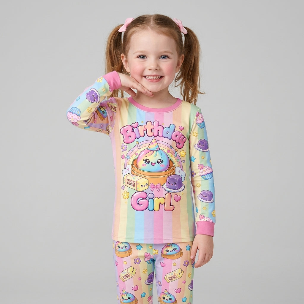 Personalized Squishy Party Birthday Girl Bamboo Two Piece Long Sleeve Pajama Set
