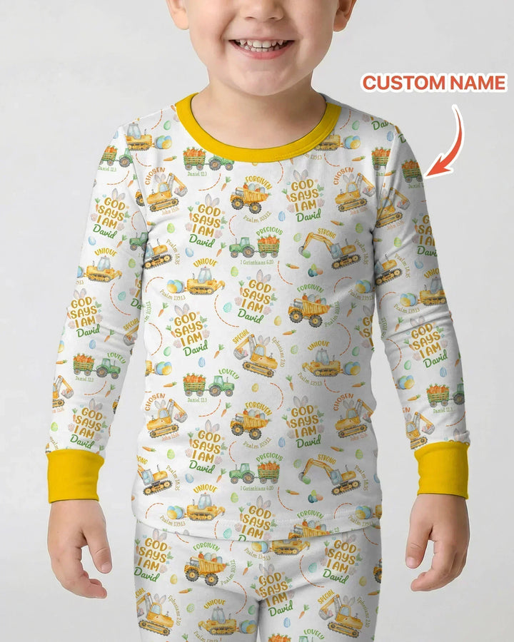 Happy Easter God Says I Am Custom Name Bamboo Two Piece Long Sleeve Pajama Set