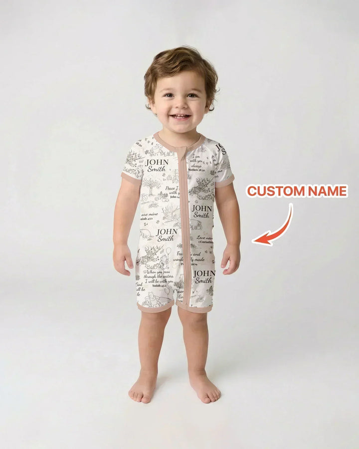 Classic Bear Bible Verse Custom Name Bamboo Shorty Zippy
