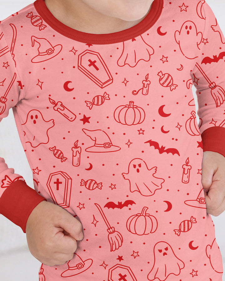 Cute Aesthetic Spooky Halloween Boo Bamboo Two Piece Long Sleeve Pajama Set