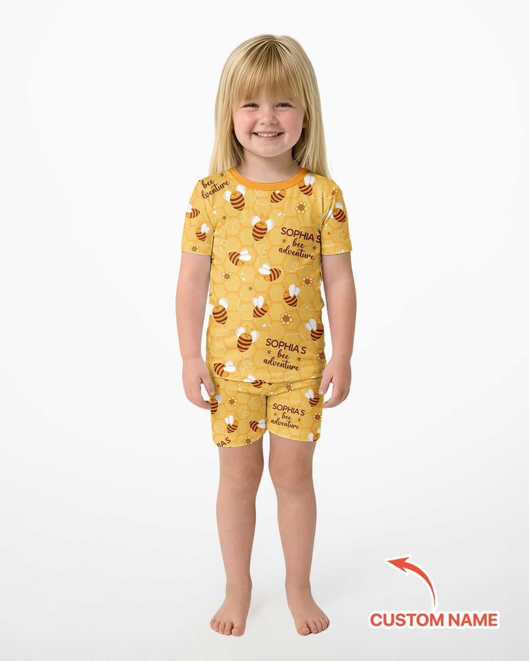 Custom Name Bee Back To School Bamboo Two Piece Short Sleeve Shorts Pajama Set