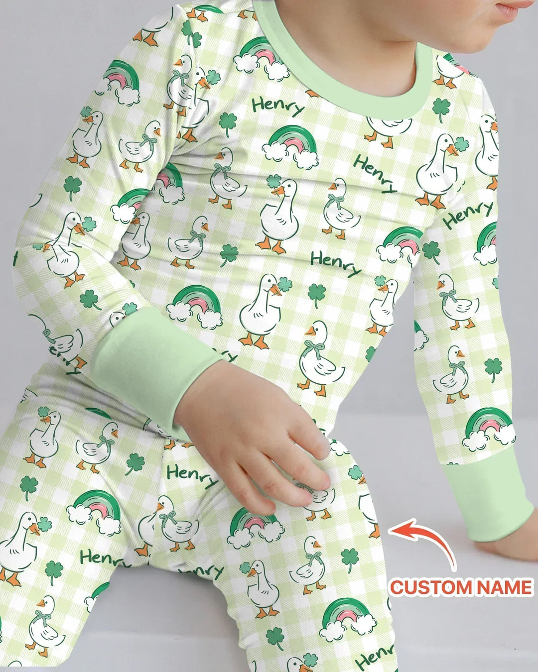 Custom Name Lucky Ducks Bamboo Two Piece Long Sleeve Pajama Set