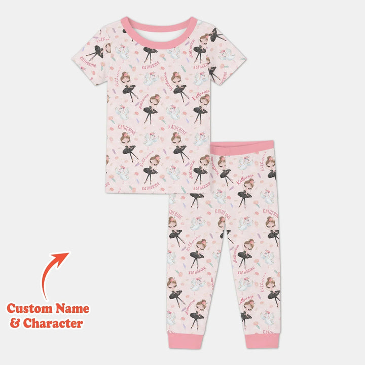 Custom Name Ballerina Doll Bamboo Two Piece Short Sleeve Pajama Set