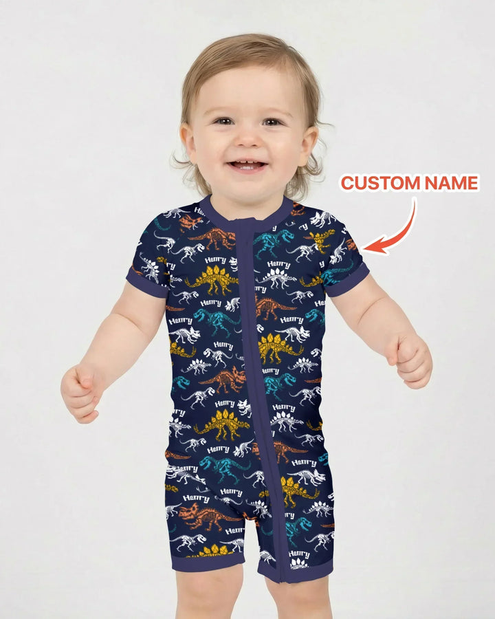 Dino Bones Parade Custom Name Bamboo Shorty Zippy