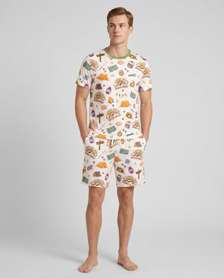 Custom Name Camping Crew Family Matching Bamboo Men Short Sleeve Short Pajama Set