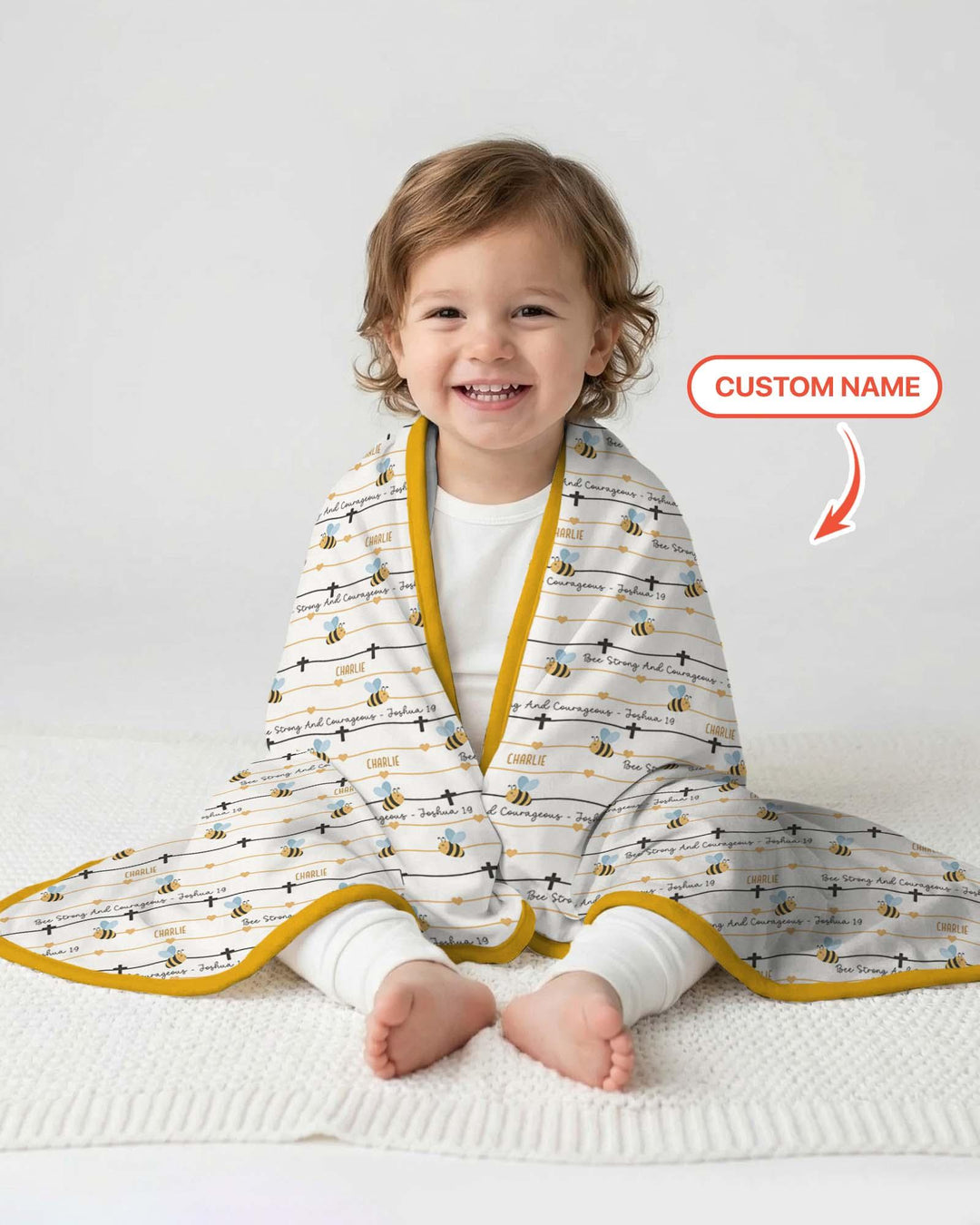 Bee Strong And Courageous Custom Name Bamboo Blanket