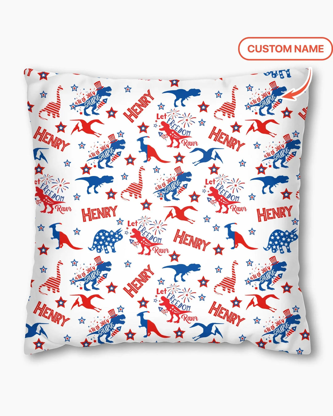 Custom Name Patriotic Dinosaur Bamboo Pillow Case