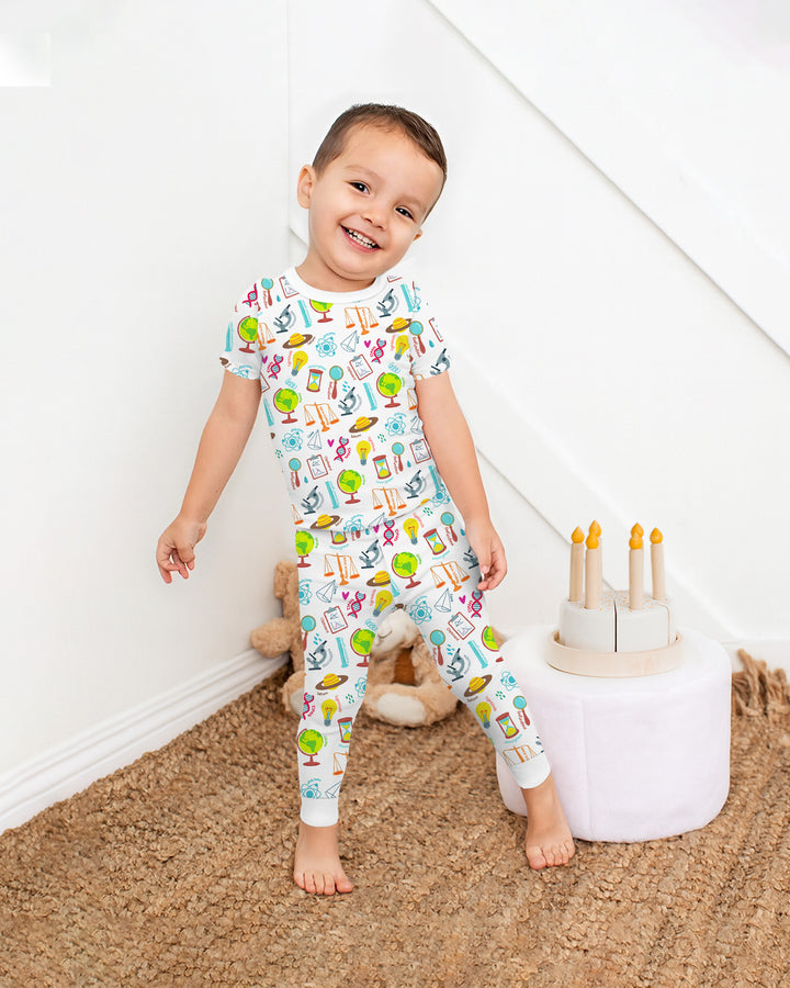 Tiny Scientist Explores The World Bamboo Two Piece Short Sleeve Pajama Set