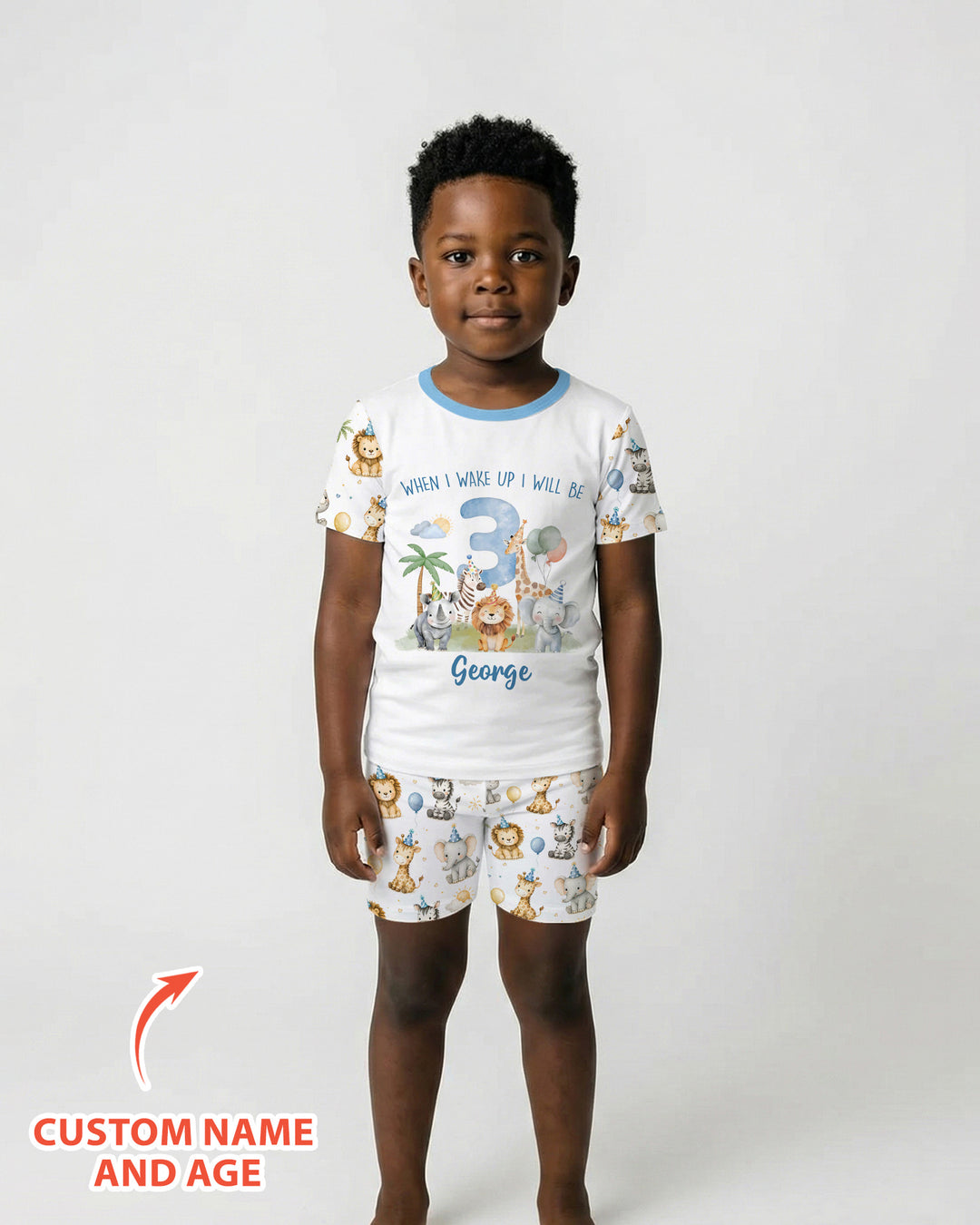 Custom Name Safari Animals When I Wake Up I Will Be Birthday Bamboo Two Piece Short Sleeve Shorts Pajama Set
