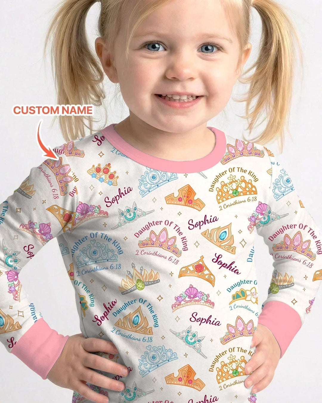 Daughter Of The King Custom Name Bamboo Two Piece Long Sleeve Pajama Set