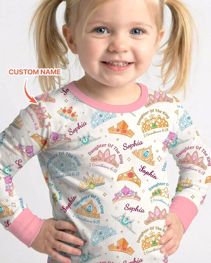 Daughter Of The King Custom Name Bamboo Two Piece Long Sleeve Pajama Set