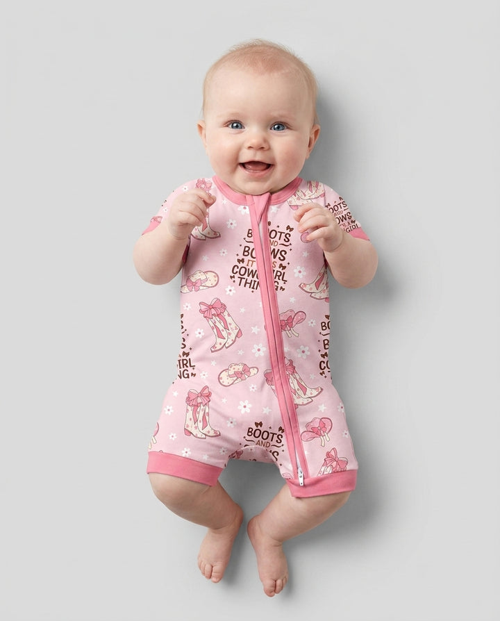 Western Cowgirl Boots And Bows Bamboo Shorty Zippy