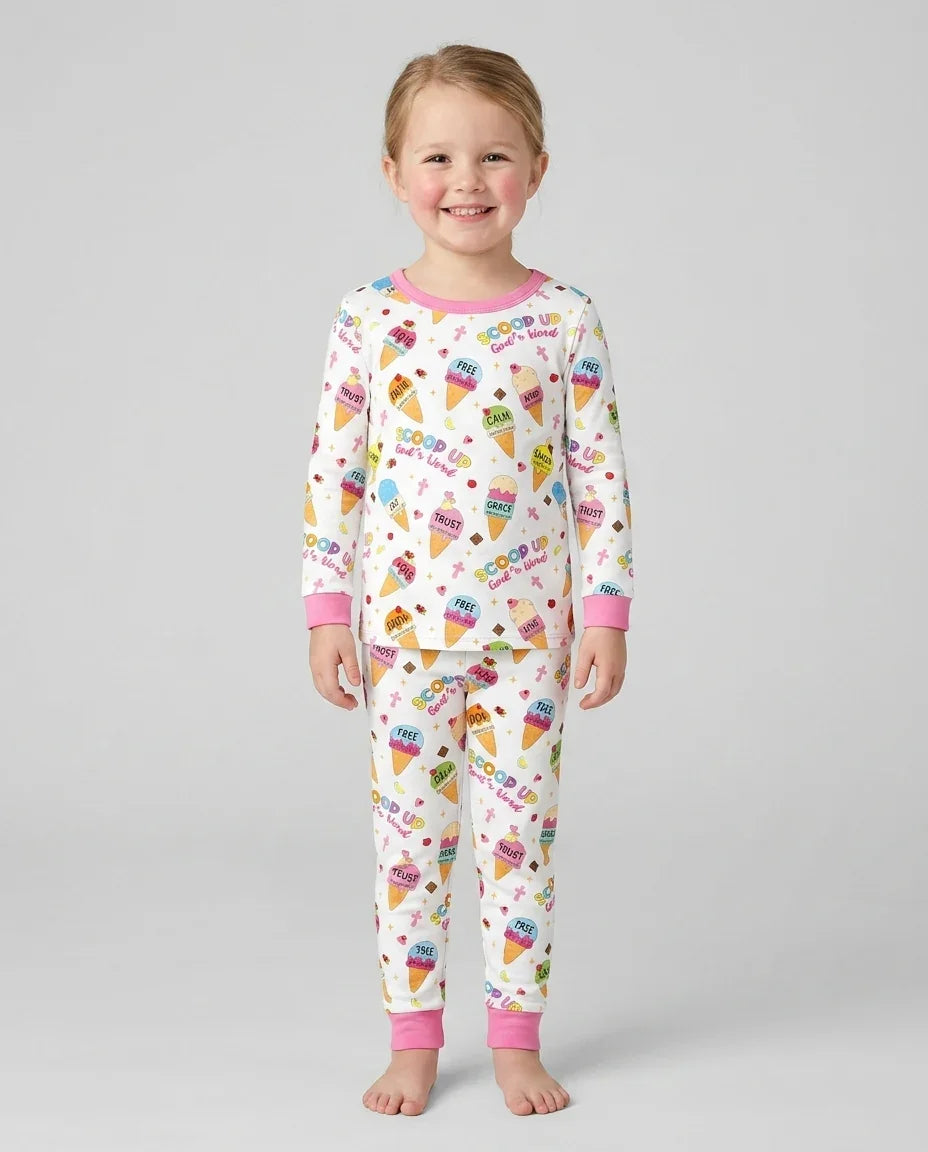 Ice Cream Summer Christian Bamboo Two Piece Long Sleeve Pajama Set
