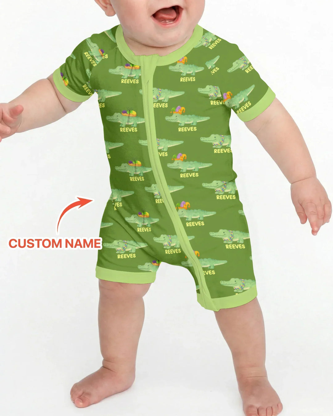 Custom Name Mardi Gras Gator Bamboo Shorty Zippy