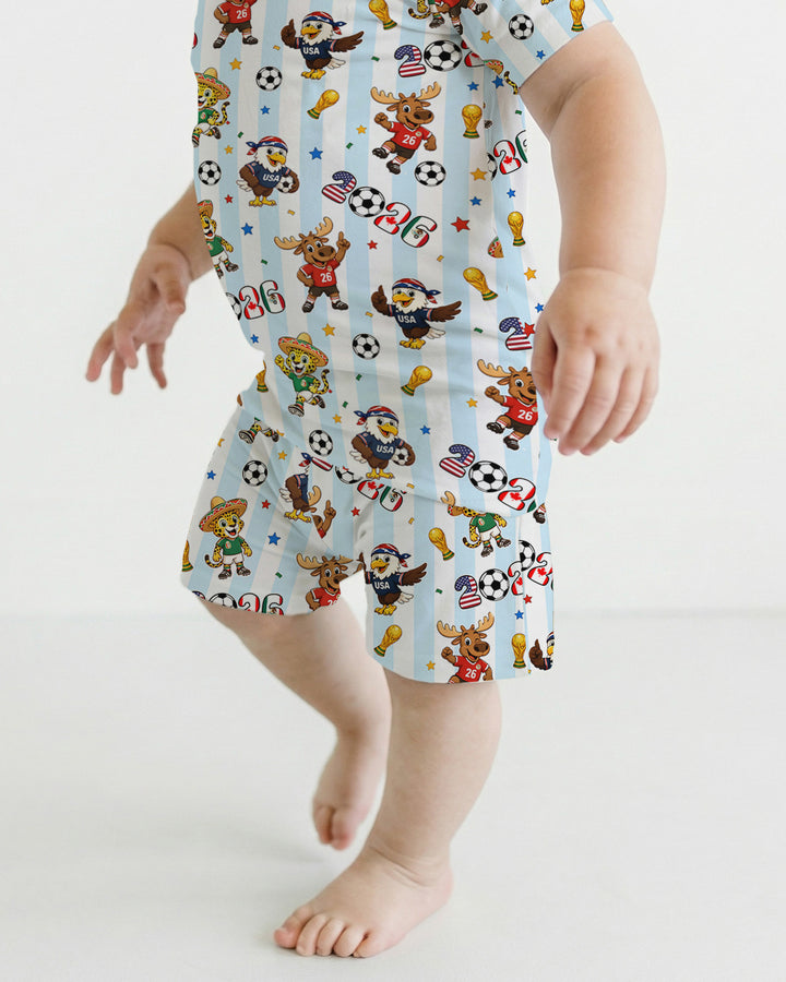 Striped Cute Mascots Soccer Cup 2026 Bamboo Two Piece Short Sleeve Shorts Pajama Set