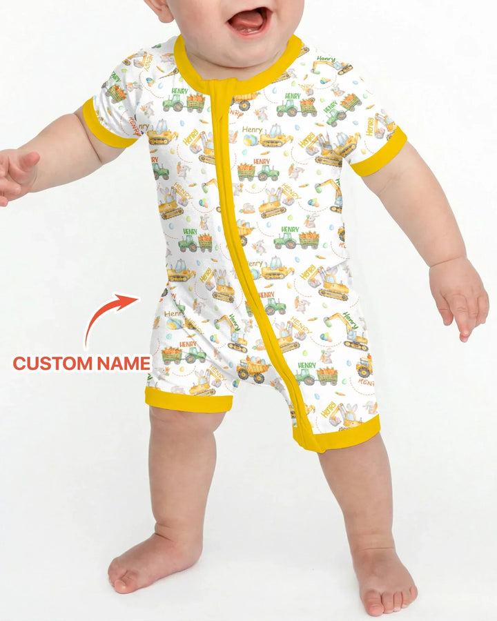 Easter Construction Vehicles Custom Name Bamboo Shorty Zippy