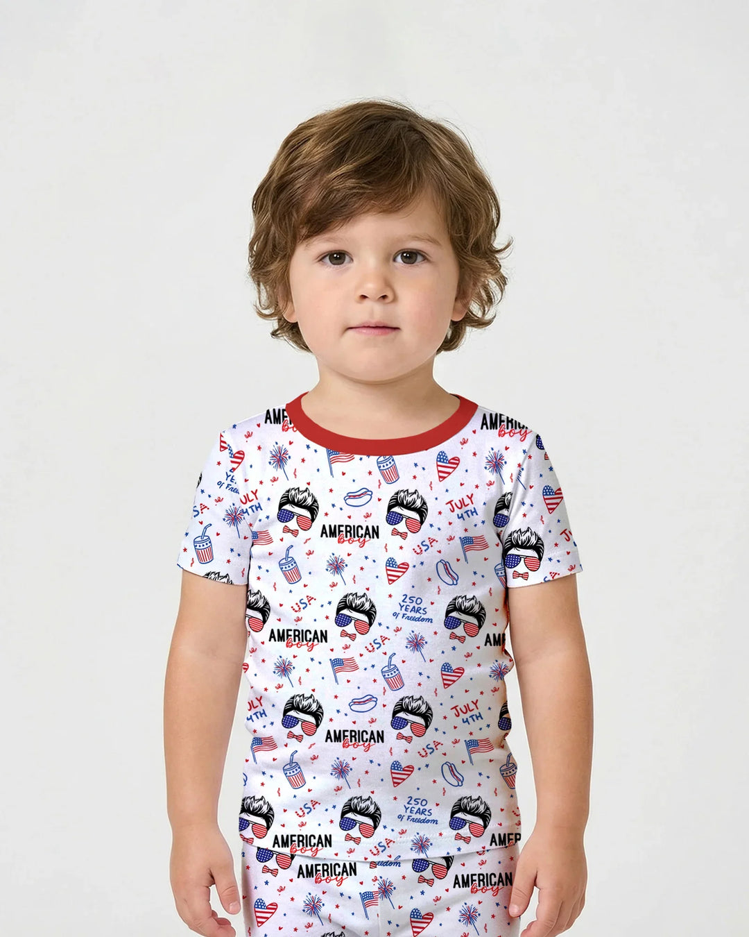 Doodle American Flag Glasses Family Matching Bamboo Two Piece Short Sleeve Shorts Pajama Set