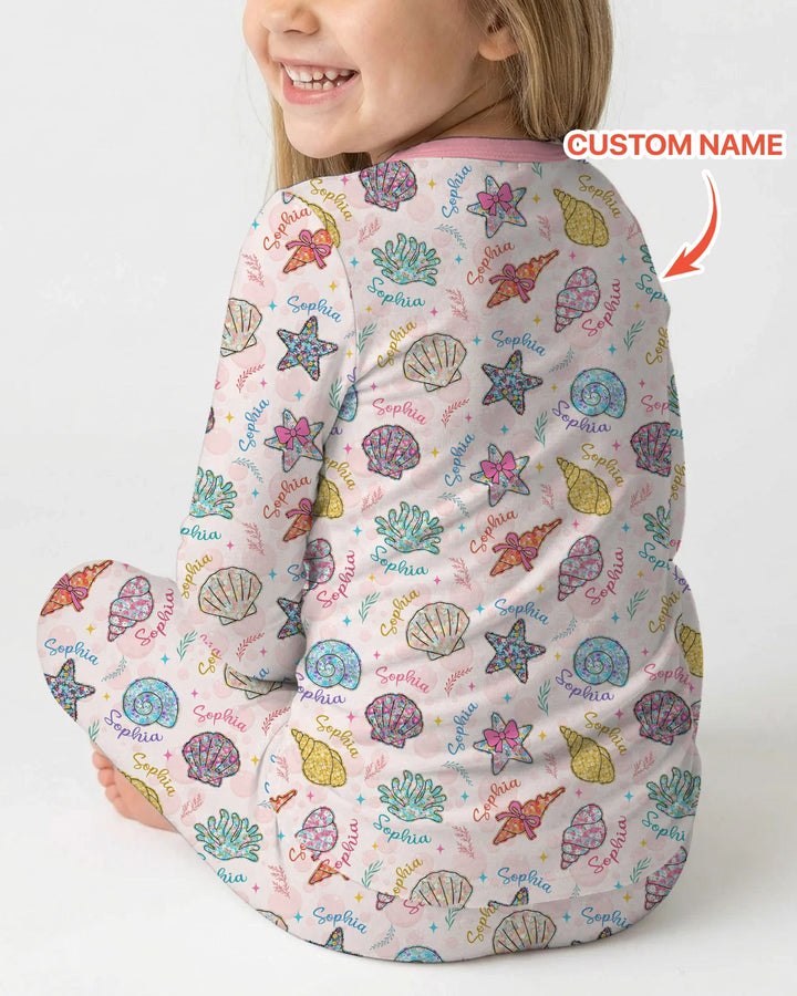 Custom Name Seaside Wildflower Summer Bamboo Two Piece Long Sleeve Pajama Set