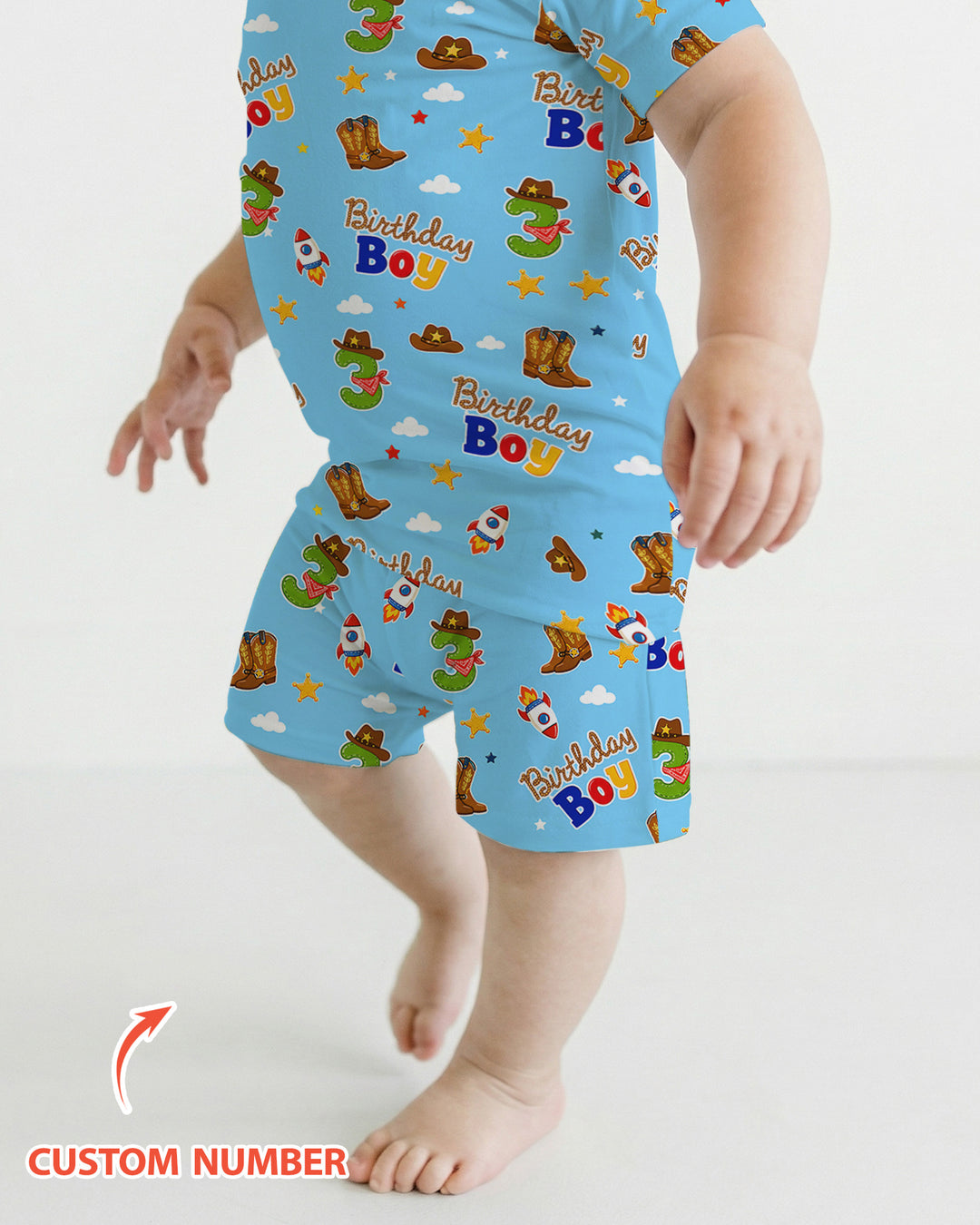 Custom Birthday Western Boy Bamboo Two Piece Short Sleeve Shorts Pajama Set