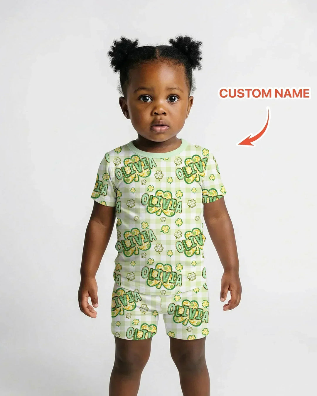 Lucky Shamrock Custom Name Bamboo Two Piece Short Sleeve Shorts Pajama Set