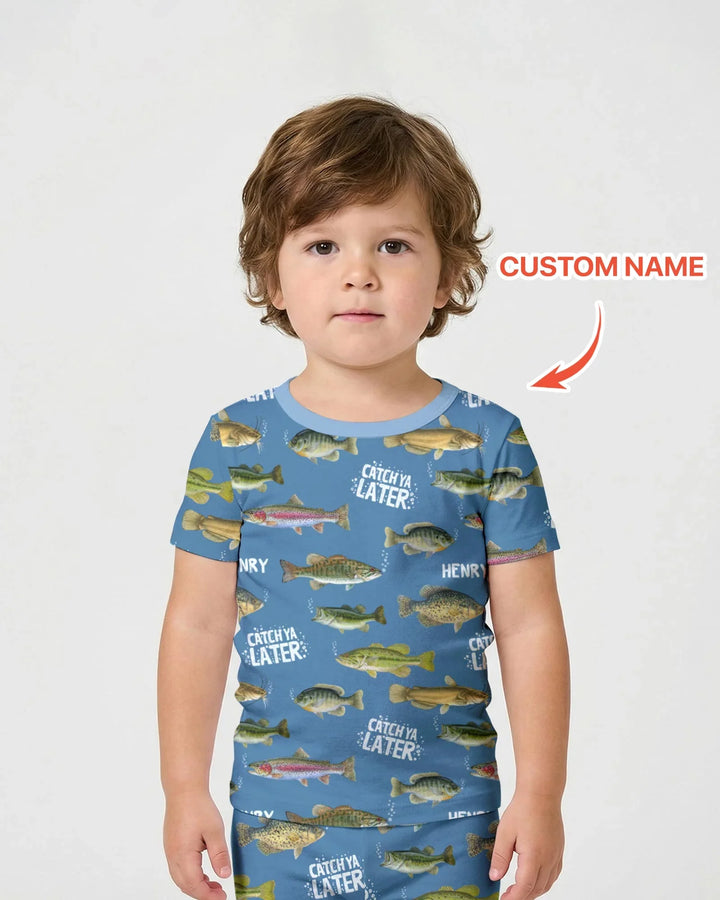 Catch Ya Later Matching Daddy & Me Bamboo Two Piece Short Sleeve Shorts Pajama Set