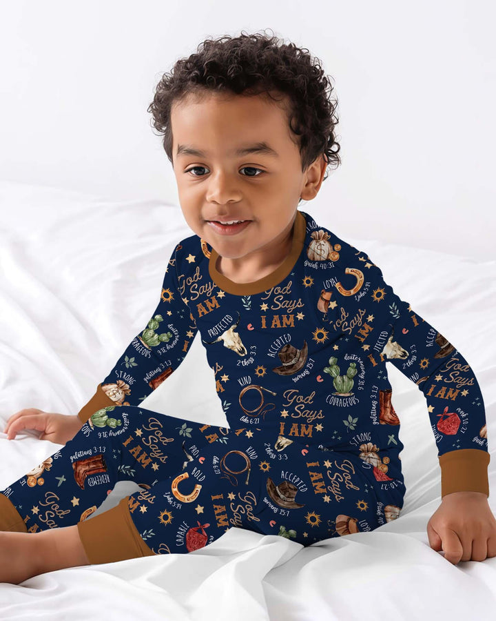 God Says I Am Western Faith Bamboo Two Piece Long Sleeve Pajama Set