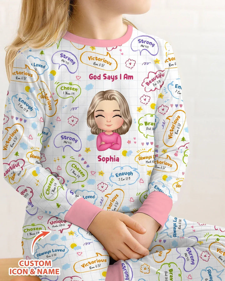 Personalized God Says I Am- Baby Girl Bamboo Two Piece Long Sleeve Pajama Set