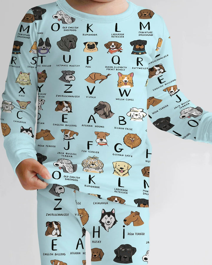 Funny Dogs Alphabet Bamboo Two Piece Long Sleeve Pajama Set