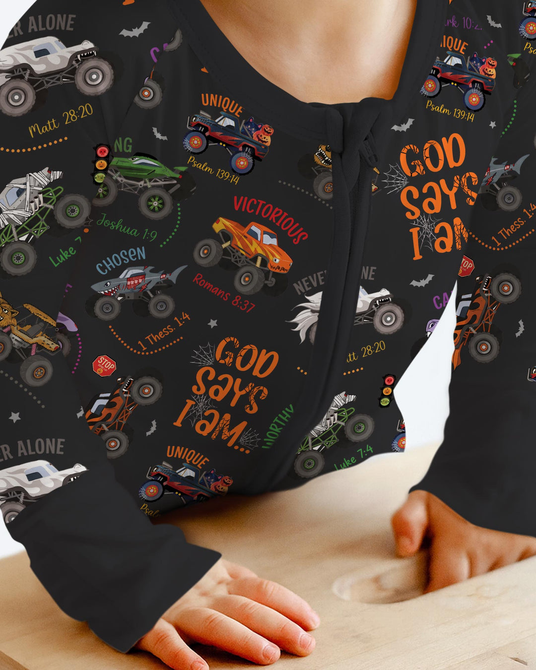 God Says I Am BOY Halloween Monster Truck  Bamboo Convertible Zippy
