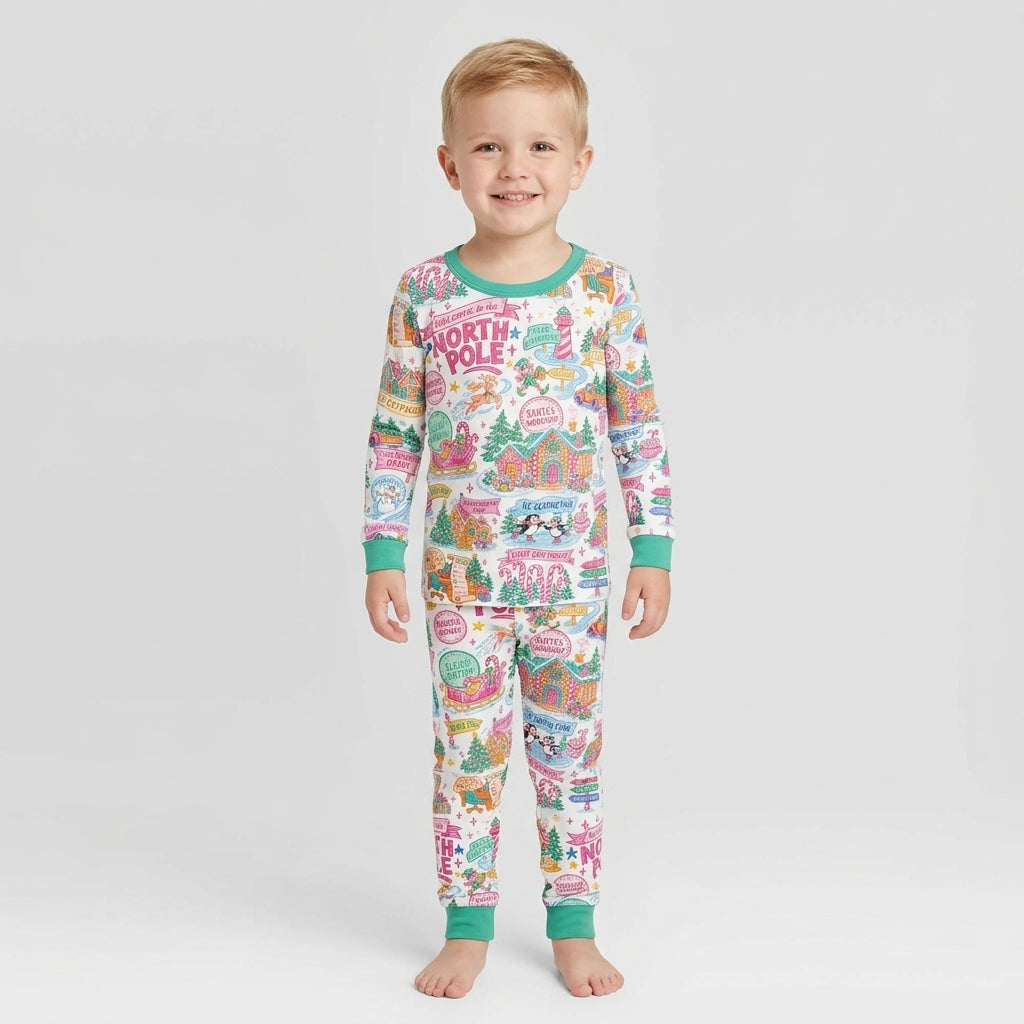 Retro North Pole Bamboo Two Piece Long Sleeve Pajama Set
