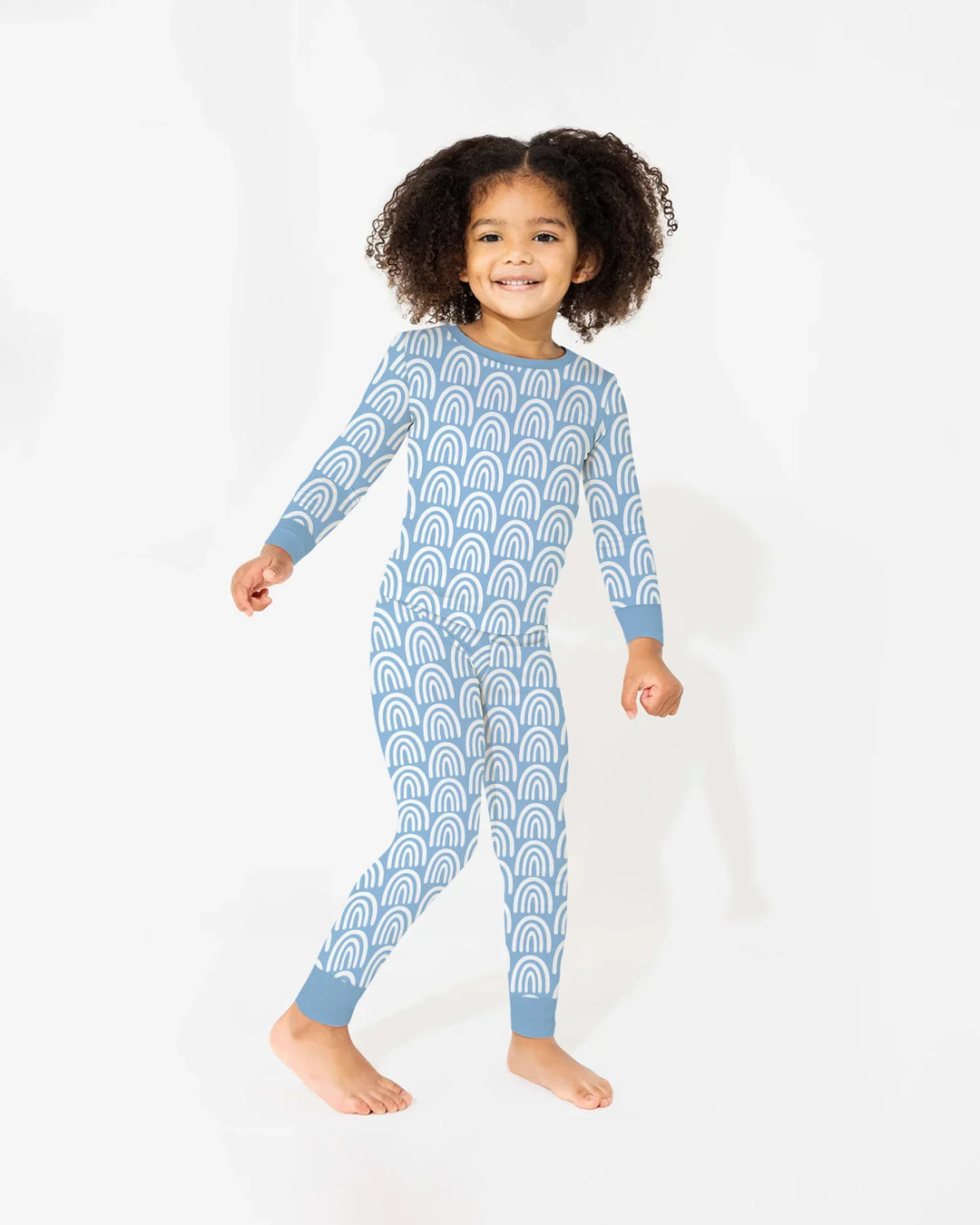 Sky Blue Rainbows Bamboo Two Piece Long Sleeve Pajama Set