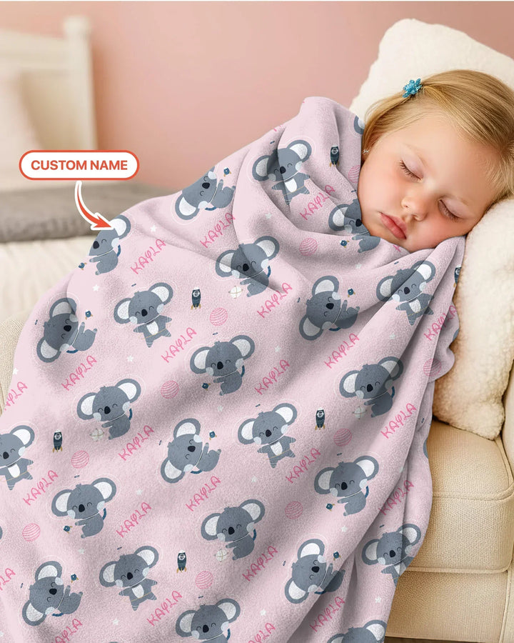 Custom Name Cosmic Koala Bamboo Blanket