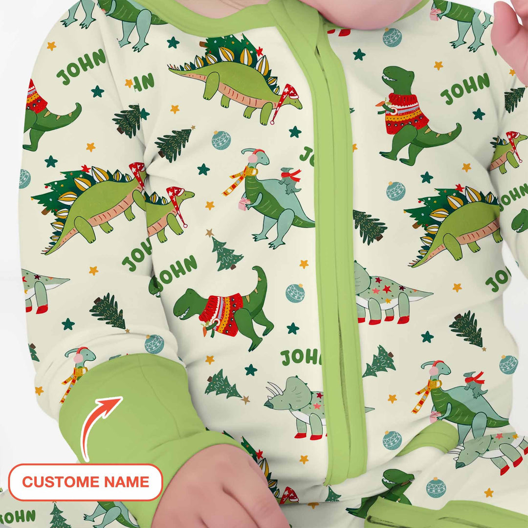 Custom Name Dinosaurs Christmas Tree Bamboo Convertible Zippy