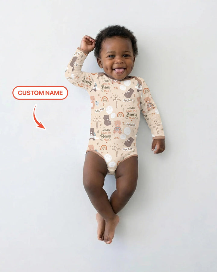 Custom Name Jesus Loves Me Beary Much Bamboo Bodysuit