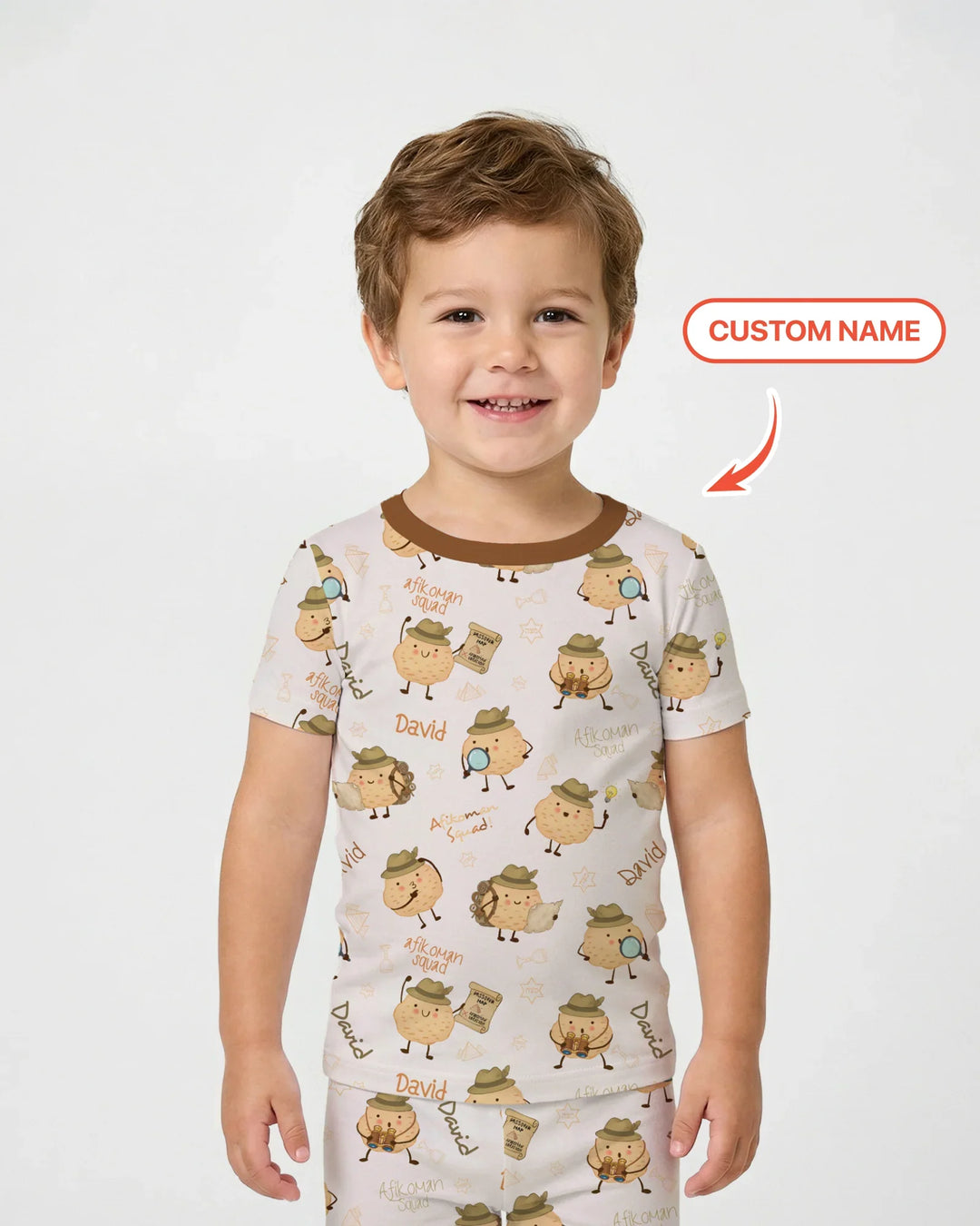 Custom Name Passover Afikoman Bamboo Two Piece Short Sleeve Pajama Set